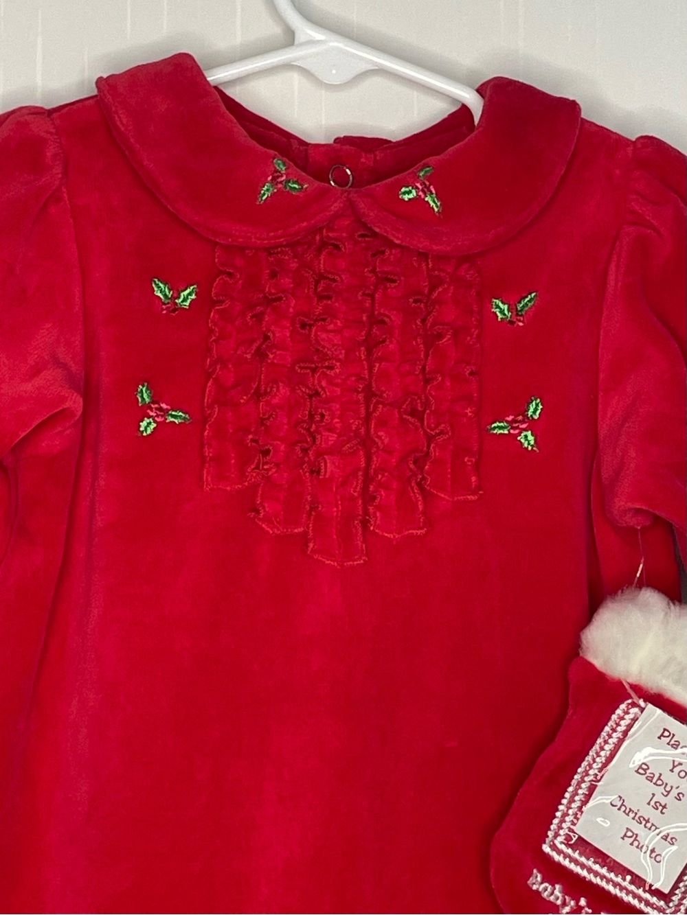 VTG Bright Future Red Velour Christmas Footie Romper 6-9M - Picture 4 of 16